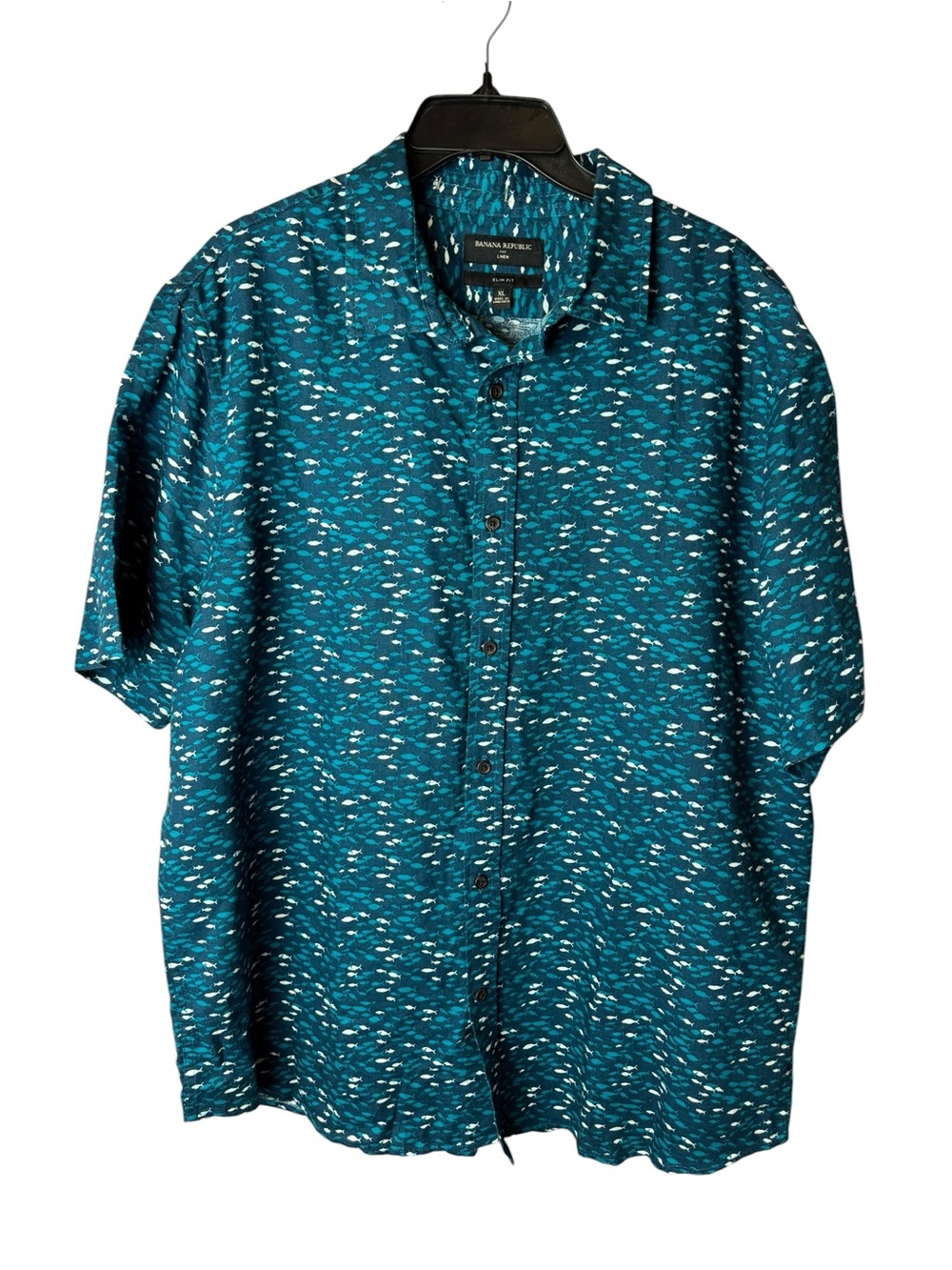 NWT Banana Republic Linen Blend Slim Fit Button Up Short Sleeve Shirt XL